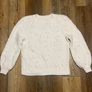 Gap Cable Knit Wool Blend Bobble Sweater L Snowflake Cream Cottage Classic Ski